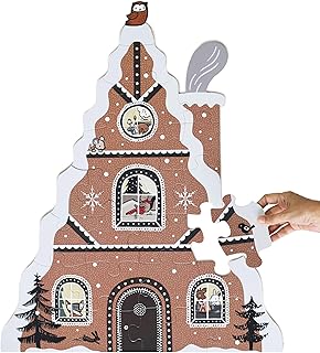 Wee Gallery Gingerbread House Floor Puzzle, Large Shaped Puzzles, 24 Pieces, Winter Holiday Animals, Christmas Decoration, Problem Solving and Learning Activity for Children, Kids, Preschool