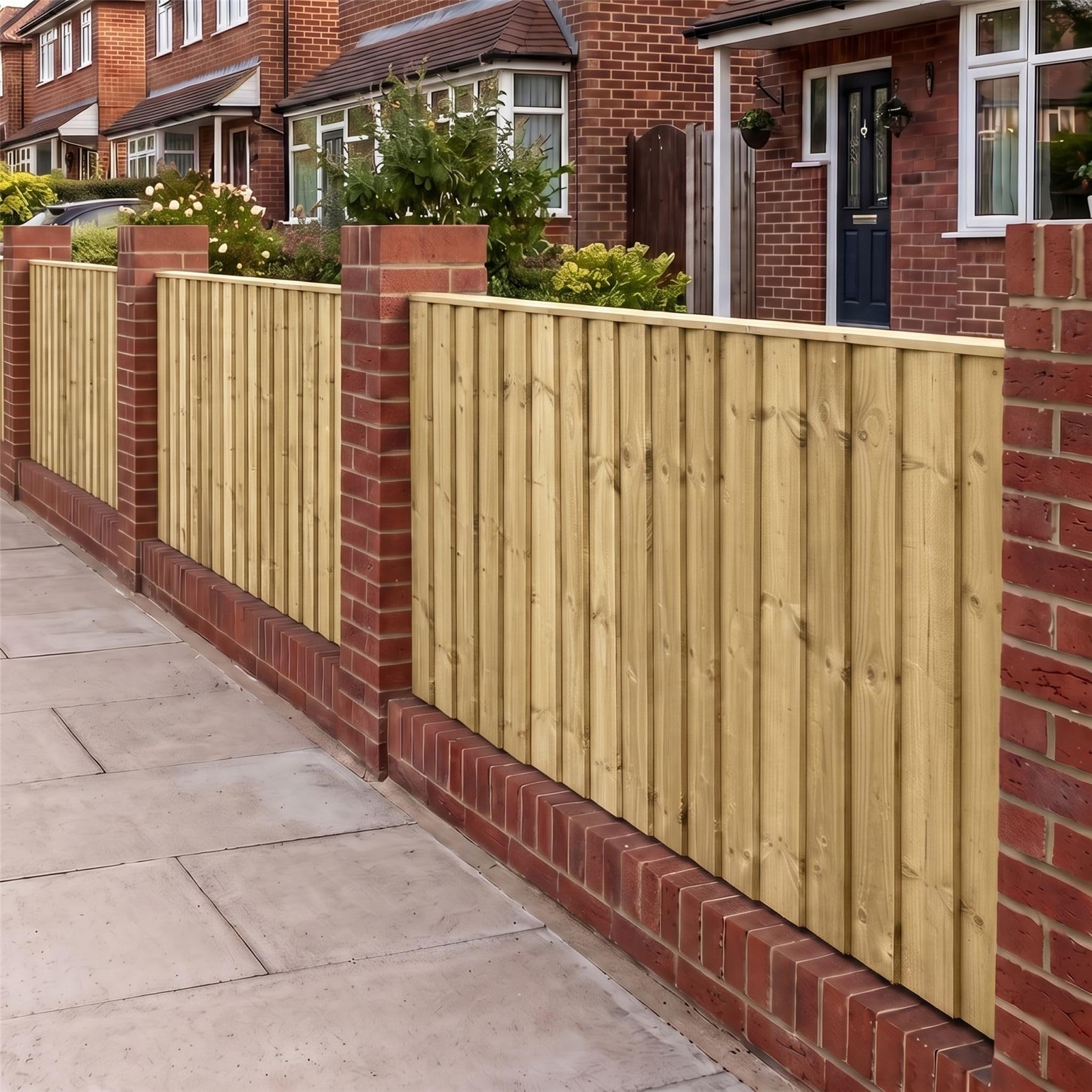 Wooden Garden Fence Panel, 6ft x 3ft Feather Edge Semi-Braced (5 Pack) | 90cm High x 183cm Wide, Pressure Treated Wood, Vertical Closeboard Design, for Perimeter Boundary & Outdoor Privacy Fencing