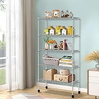 Vista 35 de Estantes de almacenamiento de 6 niveles con ruedas, estantería de metal resistente, capacidad de 2100 libras, estantería de garaje, estantes