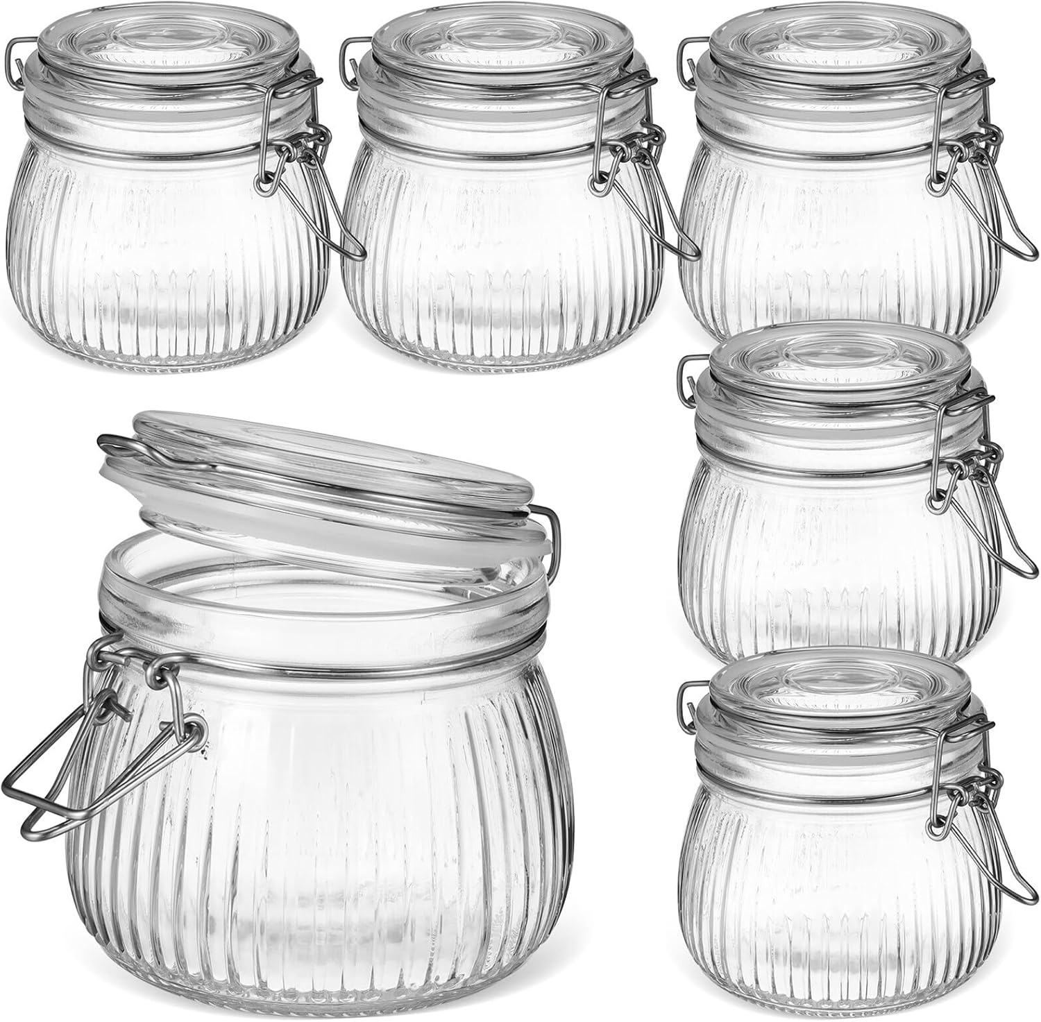 Zerodeko 6pcs 500ml Glass Food Canisters with Airtight Lids and Chalkboard Labels, Kitchen Storage Jars for Food Prep and Refrigerator Organization, Mason Jar Set