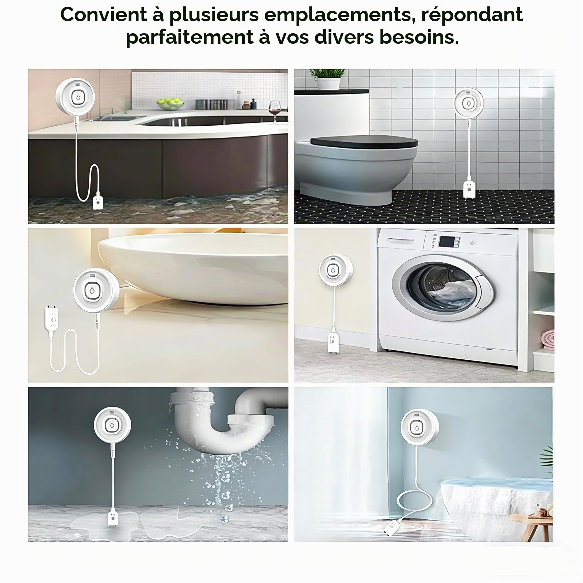 Détecteur de Fuite d'eau WiFi Intelligent avec Alarme 100dB et Notifications app, capteur pour Cuisine, Salle de Bain et Machine à Laver, 1 pièce
