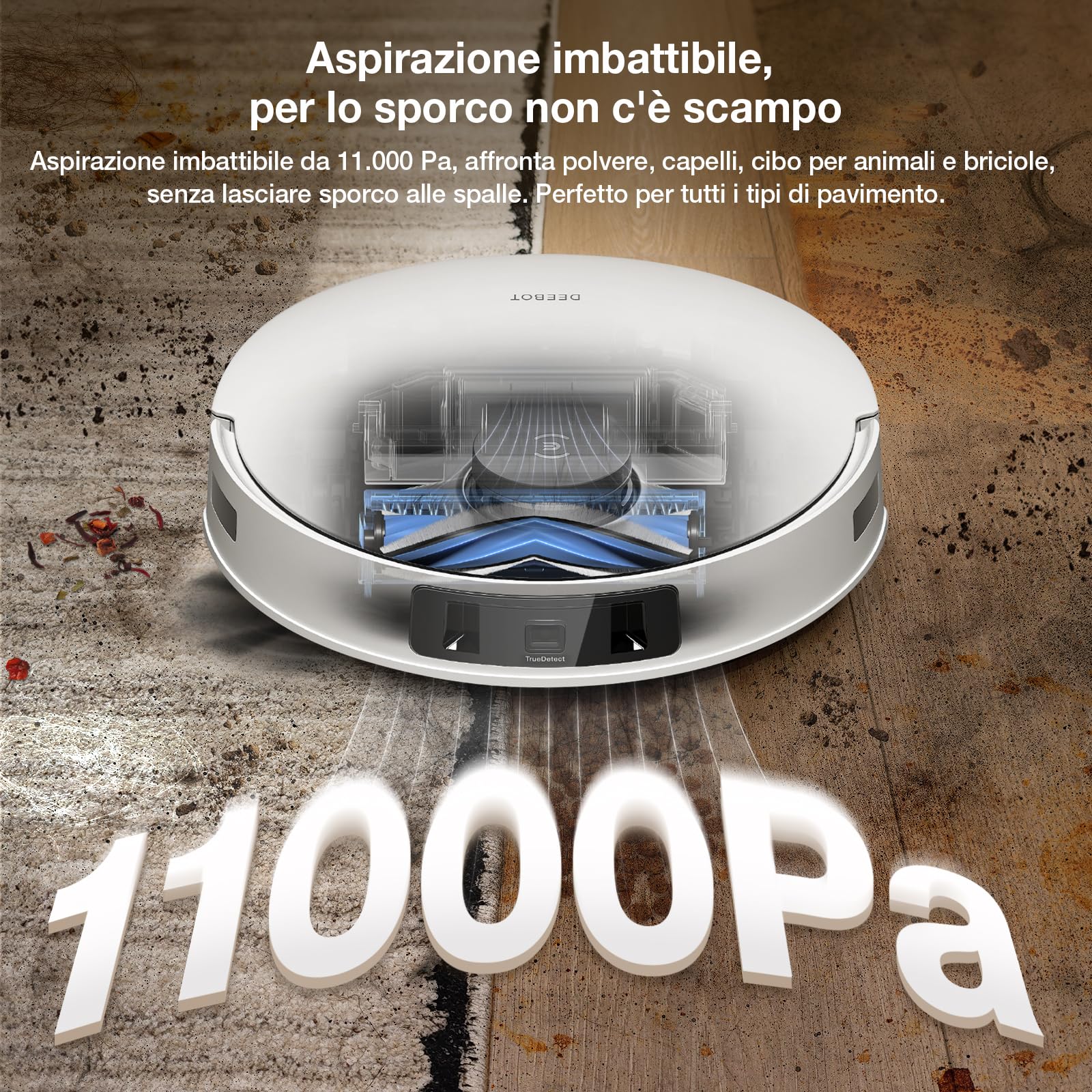 ECOVACS DEEBOT T30S Robot Lavapavimenti e Aspirapolvere, 11000Pa, Anti-grovigli, TruEdge™ Taglio Adattivo Bordi, Lavaggio Mocio ad Acqua Calda a 70°C, Sollevamento Mop 9mm, Evitamento Degli Ostacoli