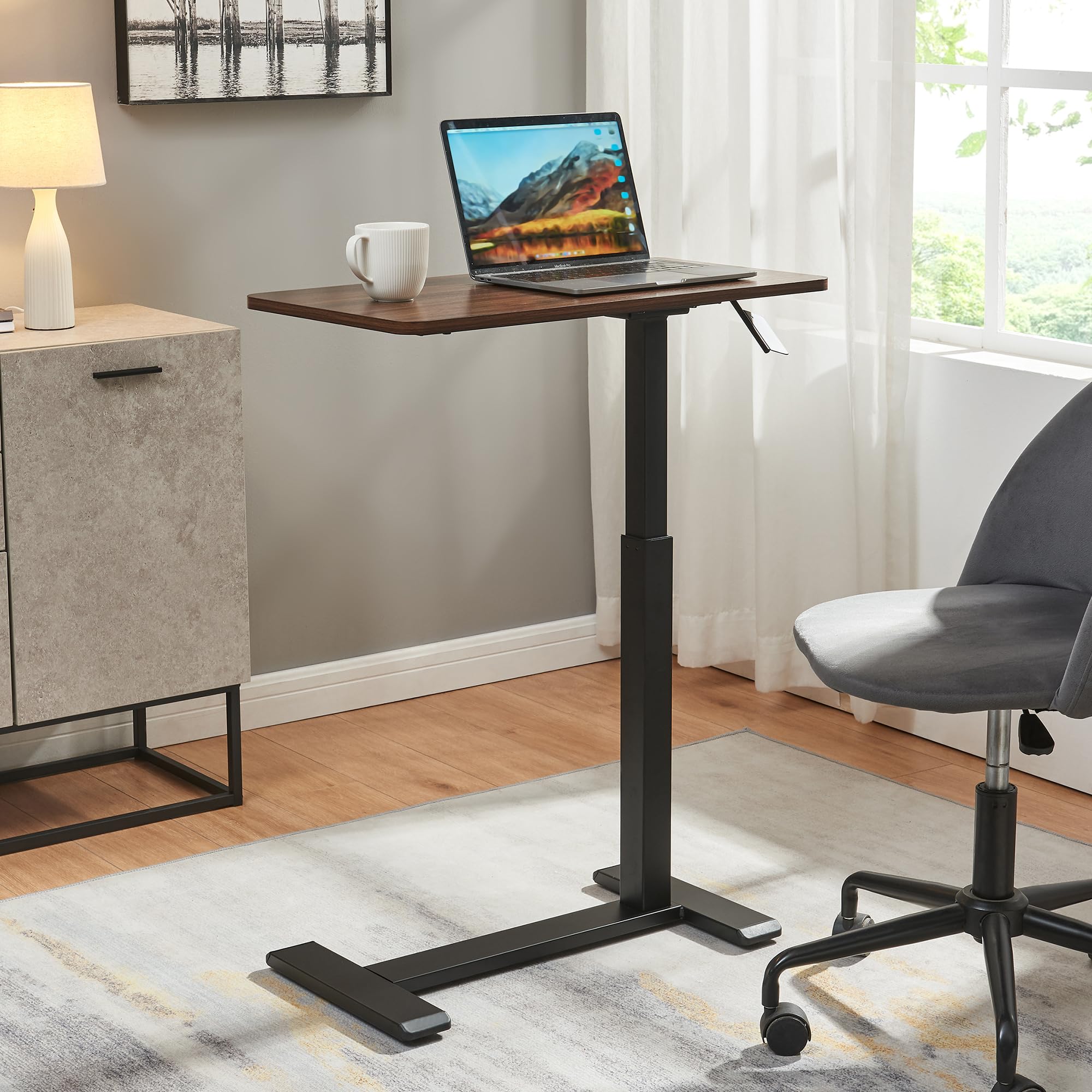 [en.casa] Stehpult höhenverstellbar Klirg Betttisch mit Rollen mobil Beistelltisch 66-92 x 68 x 36 cm Laptoptisch für Homeoffice Stehtisch Walnussoptik/Schwarz