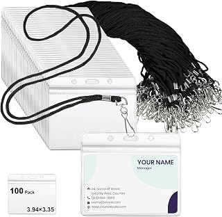 Marspark 100 Sets Lanyards with Clear ID Badge Holders, Swivel Hook, Black