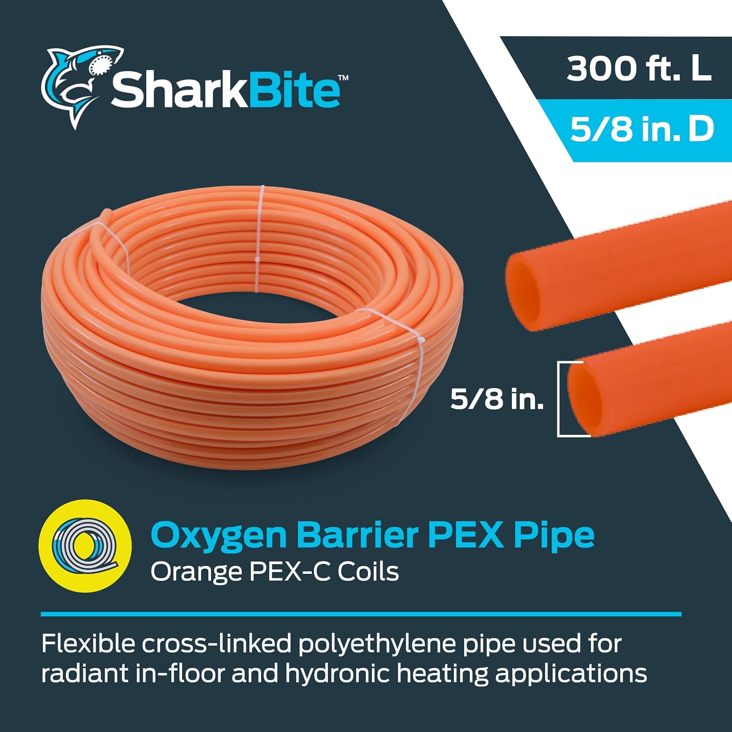 SharkBite 5/8 Inch x 300 Feet Orange PEX Pipe, Oxygen Barrier Flexible Water Tubing for Radiant Heating, U865O300