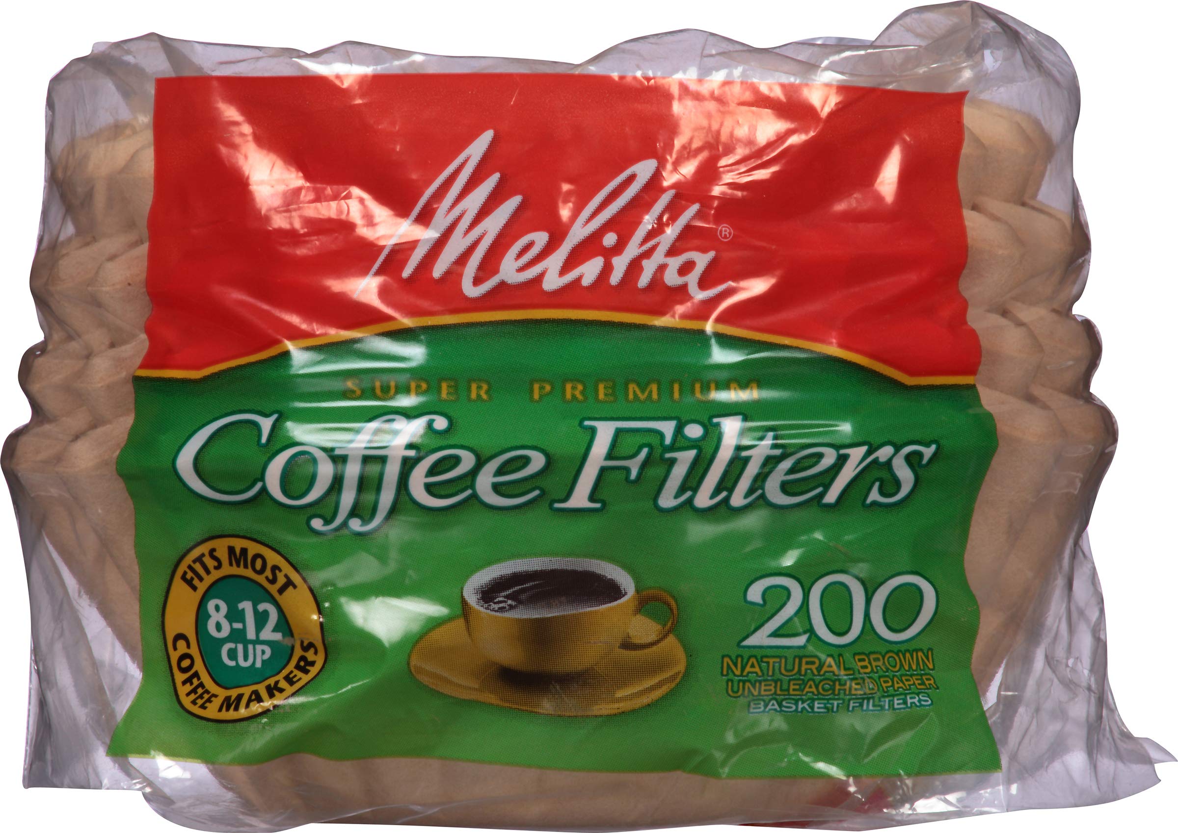 Melitta 8-12 Cup Basket Coffee Filters, Natural Brown, 200 Count