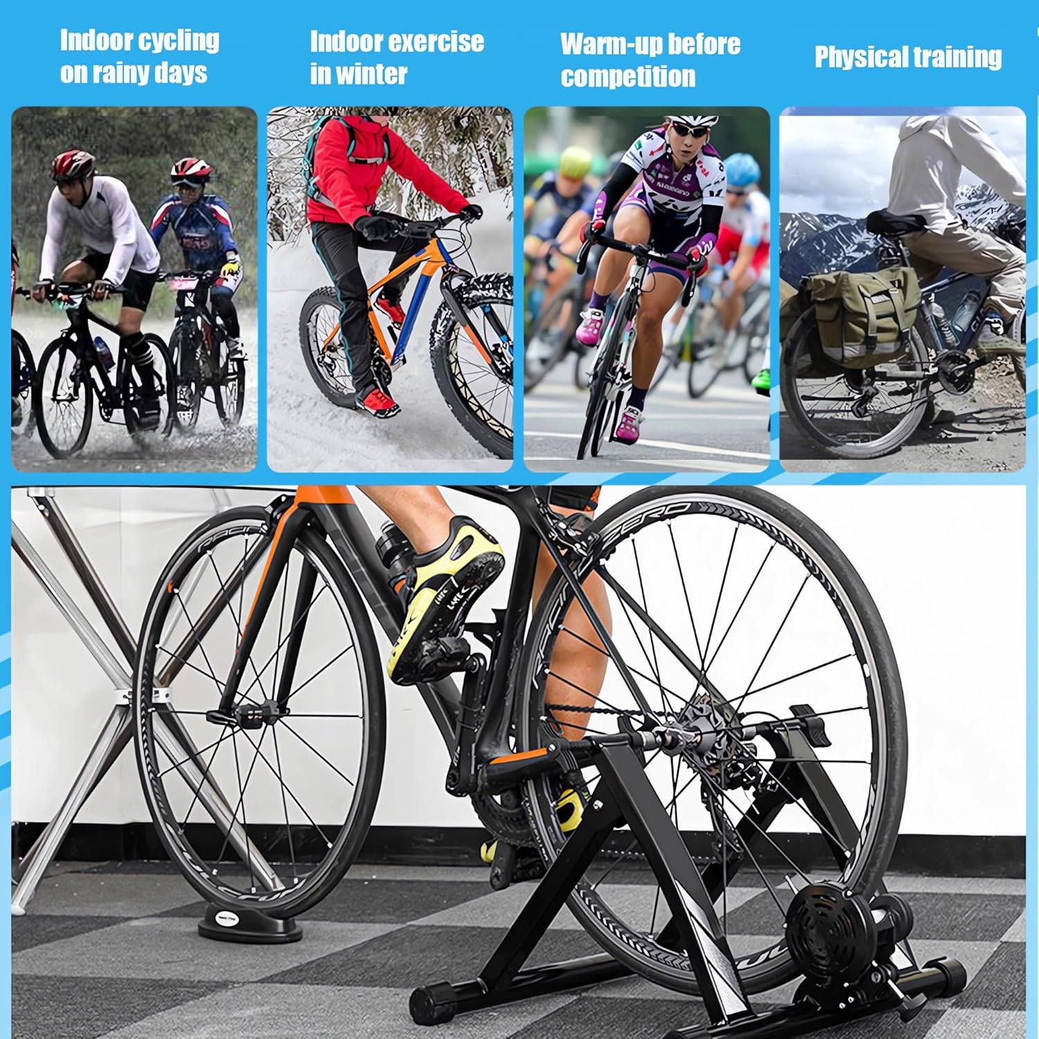 Bike Trainer, Indoor Riding Bicycle Exercise Stand for 24"-28" Mountain 700C Road Bikes Portable Exercise Bike