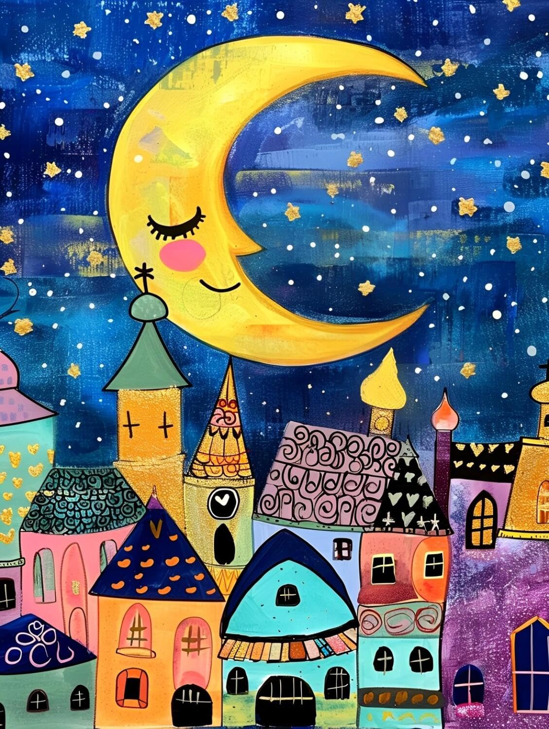 Rqwybcaxn X Seed Bead Embroidery Kits Moon And Town 40X50cm