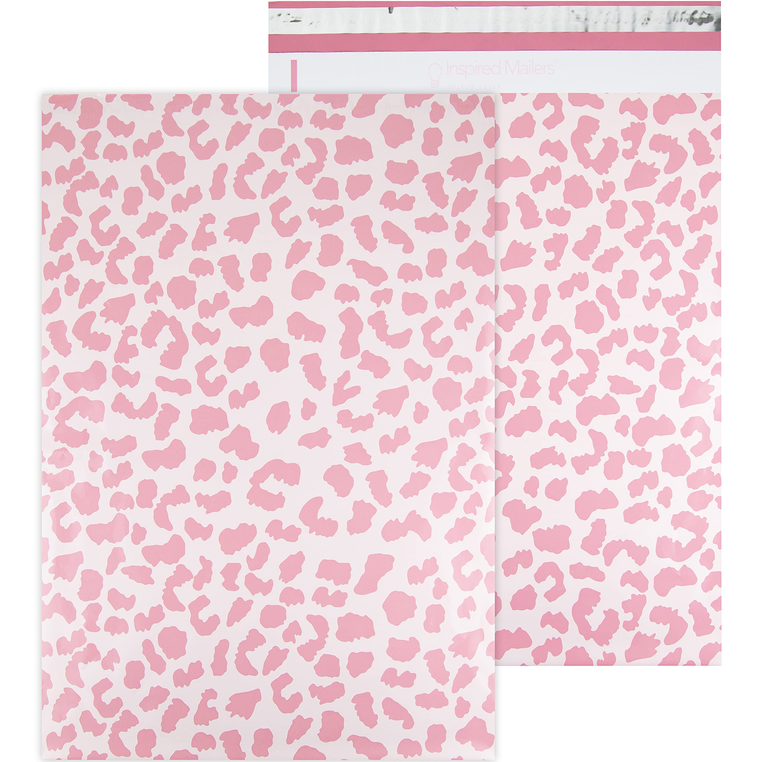 Inspired Mailers – Large Poly Mailers 14.5 x 19 – 50 Pack – Rose Gold Cheetah Design – Shipping Bags and Mailing Envelopes for Packaging