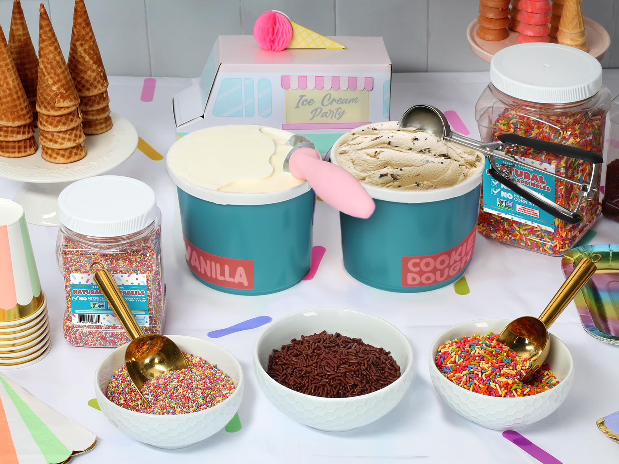 A Great Surprise Natural Sprinkles Rainbow Sprinkles ze sztucznymi kolorami, karnawałowe zraszacze w naturalnym pojemniku z możliwością ponownego zamknięcia
