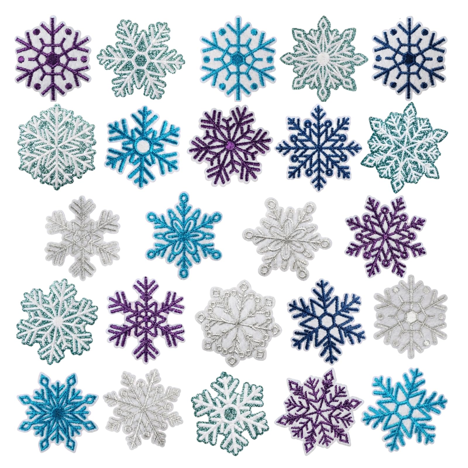 Ticeyubime 24 Glitter Snowflake Iron-on Patches, Iron-on Patches for Adults and Children for Winter Fashion, Christmas Decorations and Craft Projects