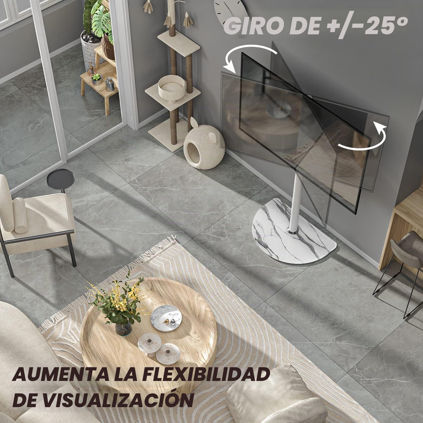 RFIVER - Soporte de suelo para TV de 32 a 65 pulgadas LED LCD OLED con giro de ± 25 grados, altura ajustable, soporte de esquina para TV de hasta 40 kg, gestión de cables, montaje fácil, VESA máx