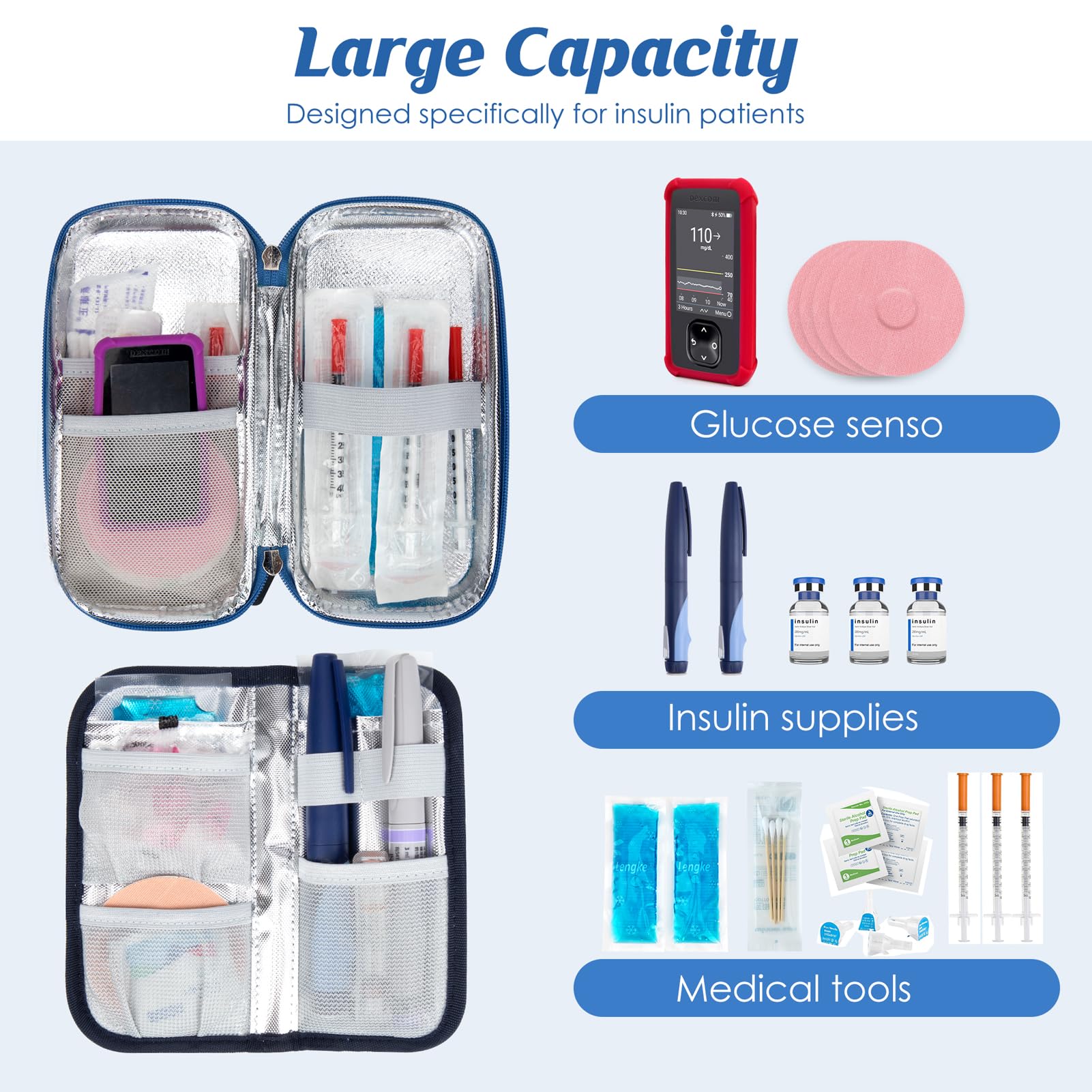 YOUSHARES Hard Shell Insulin Case, Insulin Cooler Travel Case for Diabetes Supplies Medicine Cool Bag with 2 Ice Packs - Image 3