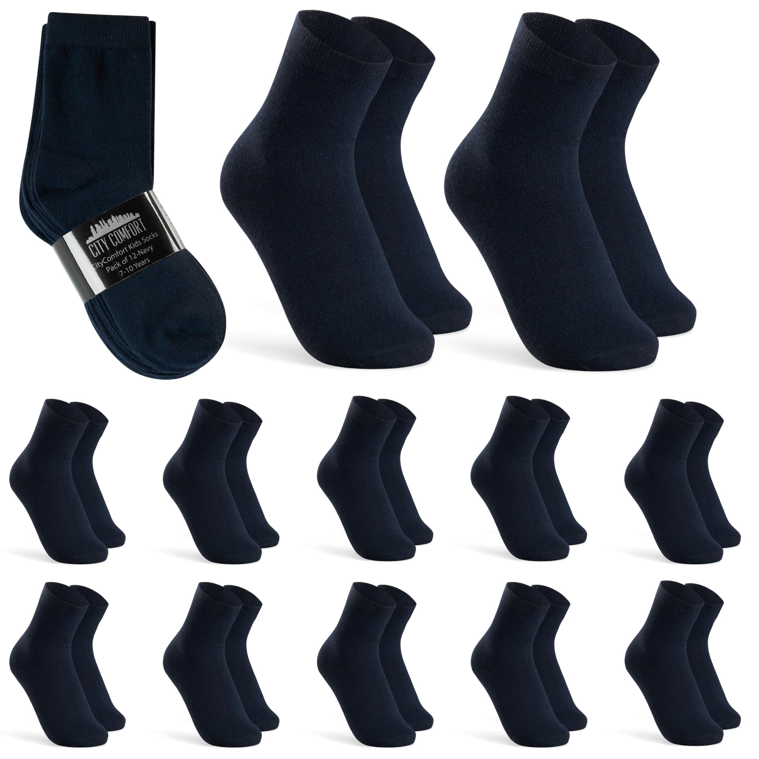 CityComfort Calcetines de Pantorrilla, Transpirables, Paquete de 12 para Niño
