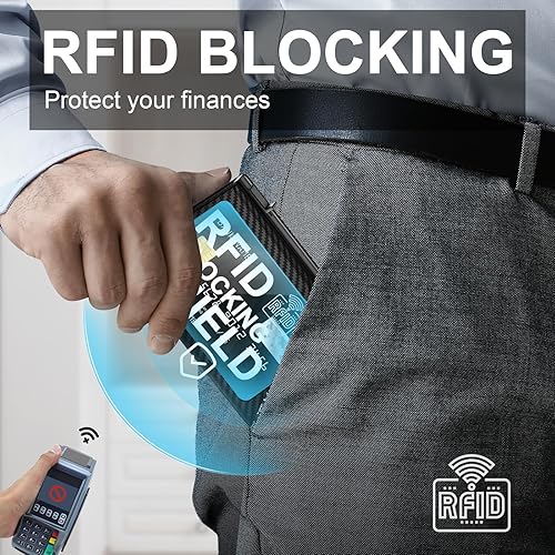 Miniatura 6 de GAOCHALE Cartera para hombre, tarjetero desplegable, inteligente, delgado, diseño minimalista para bolsillo frontal, bloqueo RFID premium, capacidad