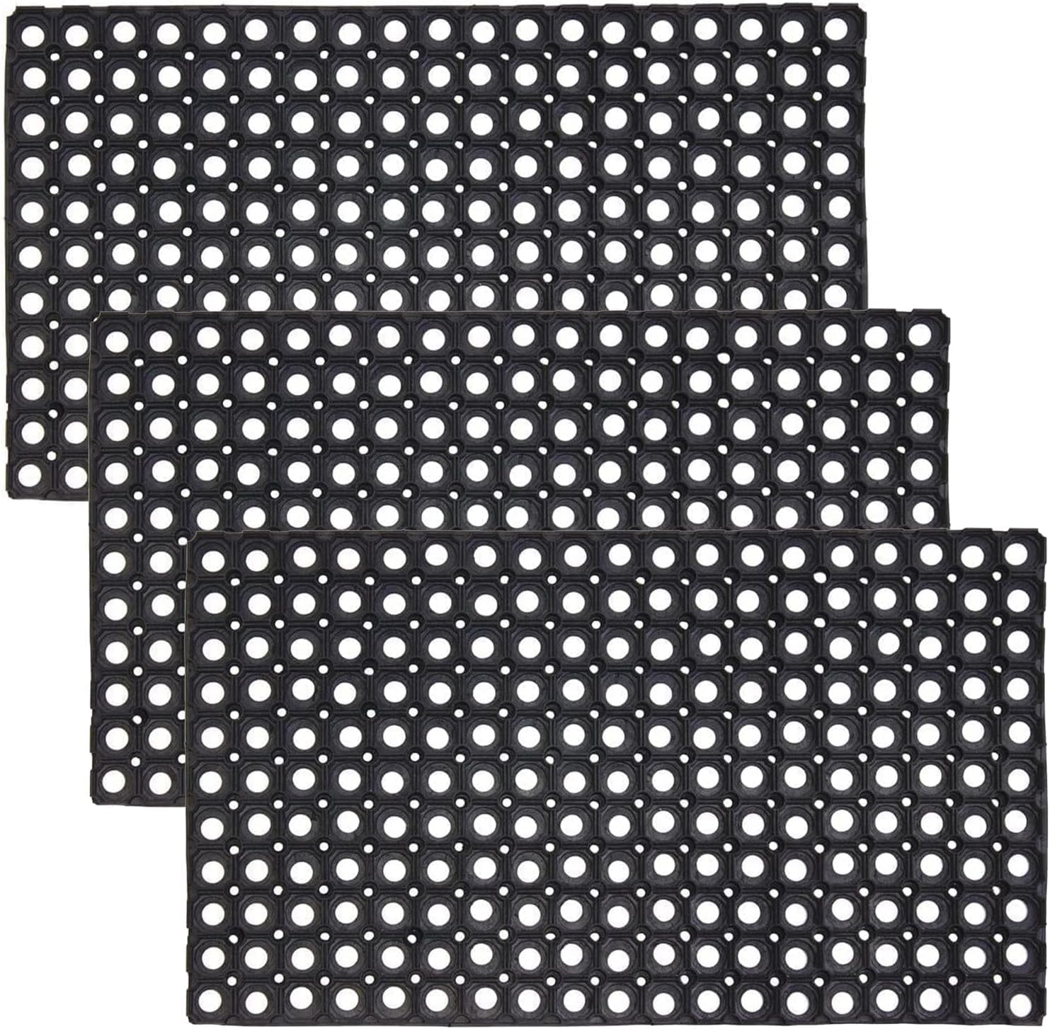 HOUSEGADS Rubber Hollow Mat Outdoor Anti Fatigue Non Slip Drainage Black Door Mat Light Weight Washable Large Ramp Mat Entrance Thick Children Playground Garden Floor Matting (40 X 60 CM