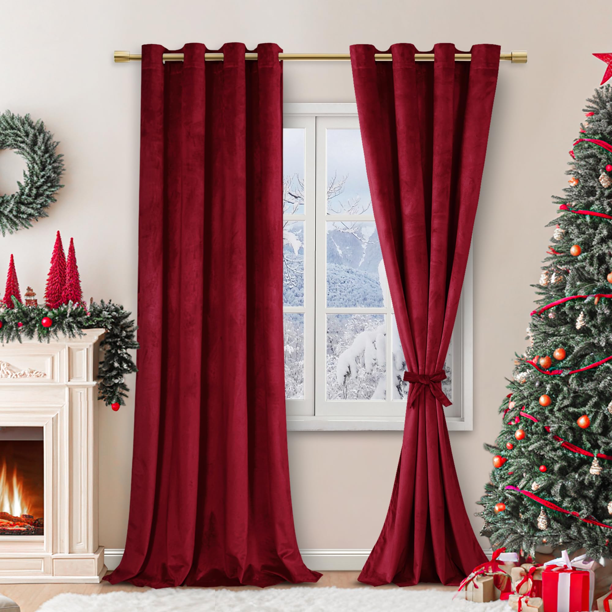 JIUZHEN Cortinas opacas de terciopelo, juego de 2 cortinas opacas suaves con ojales para dormitorio, 140 x 260 cm (ancho x alto), color rojo vino Recycled Claim Standard Blended