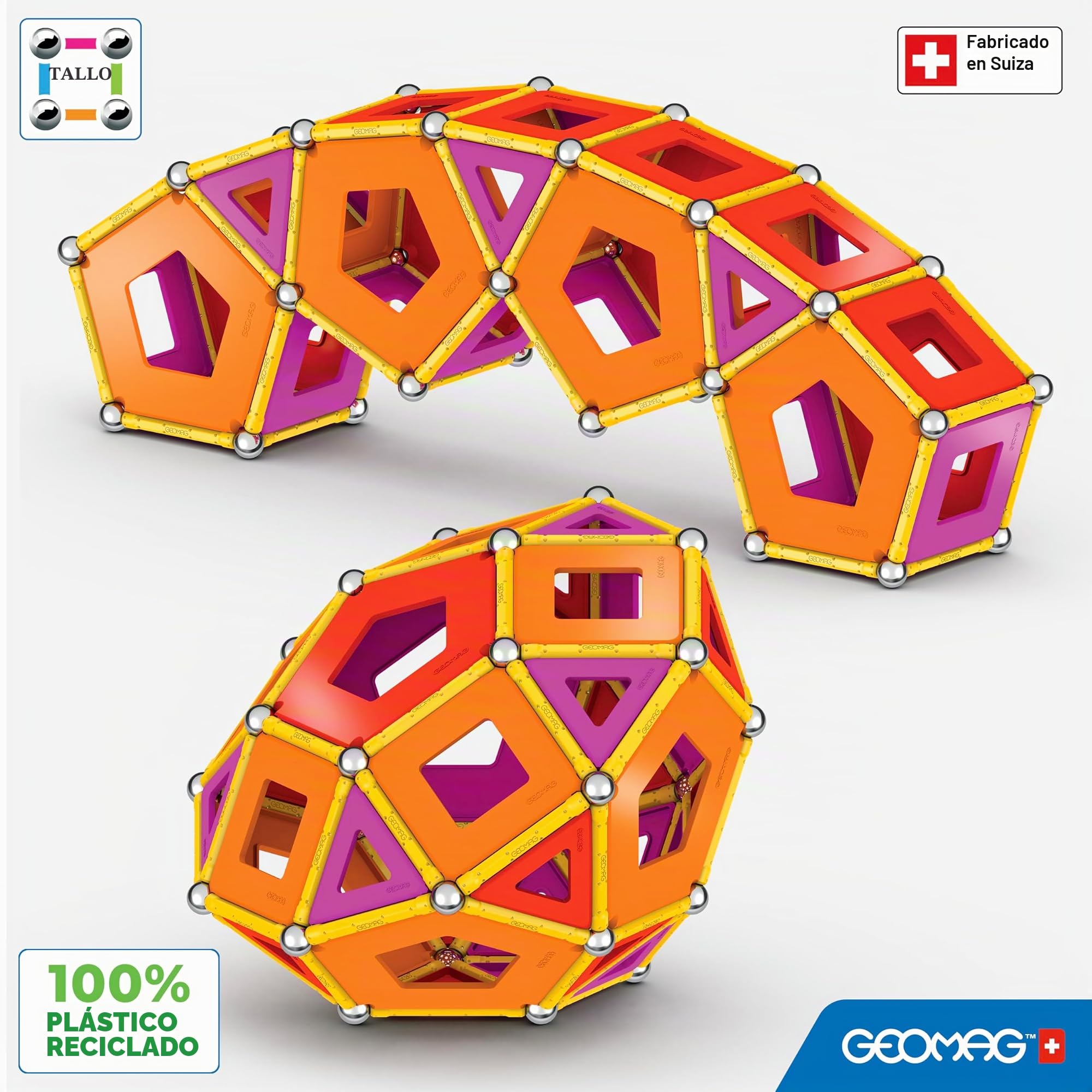 Geomag - Paneles Clásicos de 200 Piezas - Bloques de Construcción Magnéticos para Niños - Green Line - Juguetes Educativos de Plástico 100% Reciclado