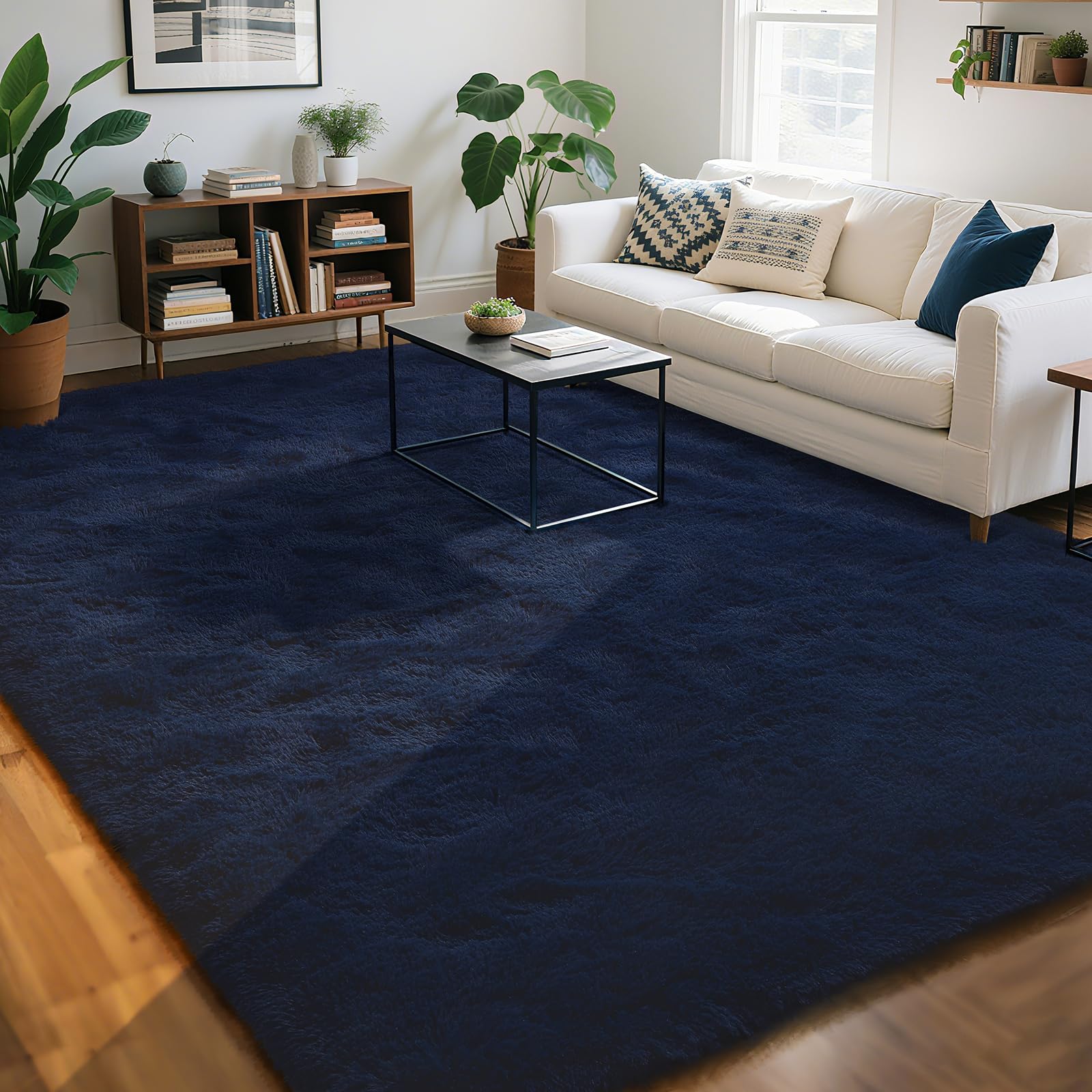 HOMORE Living Room Rug 5x8 Area Rug, Navy Blue Non Slip Rug for Bedroom, Fluffy Rugs for Living Room Kids Room, Shag Rug for Boys Girls Room Dorm Home