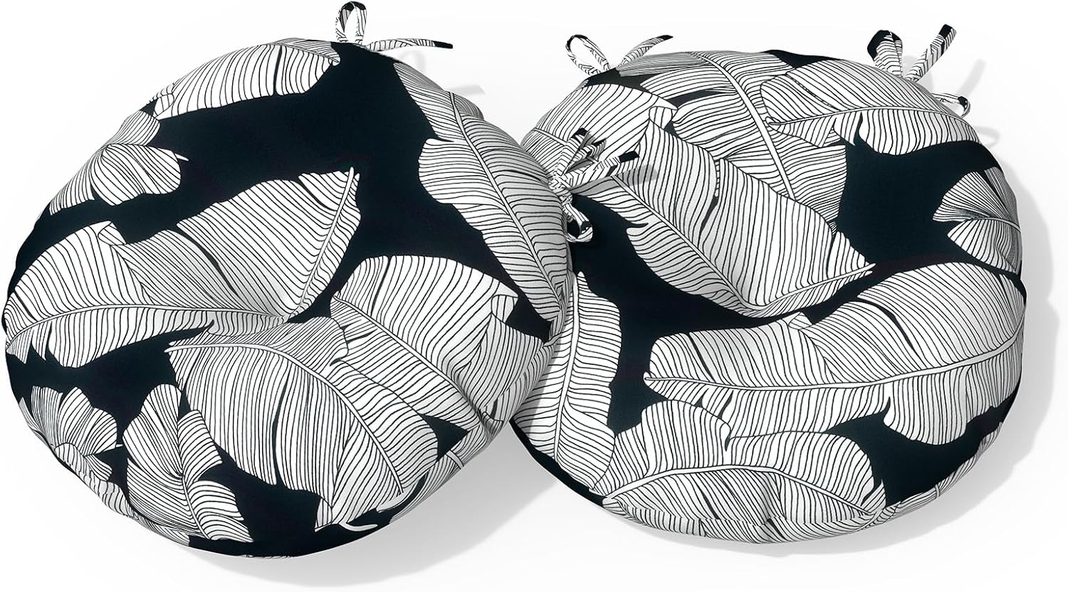 outdoor bistro chair cushion with ties, tufted patio chair cushions set of 4,round seat cushion 15”x15”x4” for home garden balcony office porch lawn deck, black lush leaves 15"x15"x4" black lush leaves