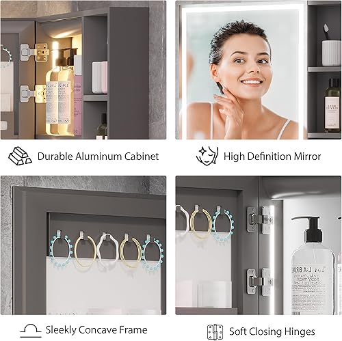 Miniatura 8 de Vlsrka Botiquín de baño con espejo LED RGB iluminado, botiquín de baño con puertas, espejo de baño montado en la pared con luces y almacenamiento, 5