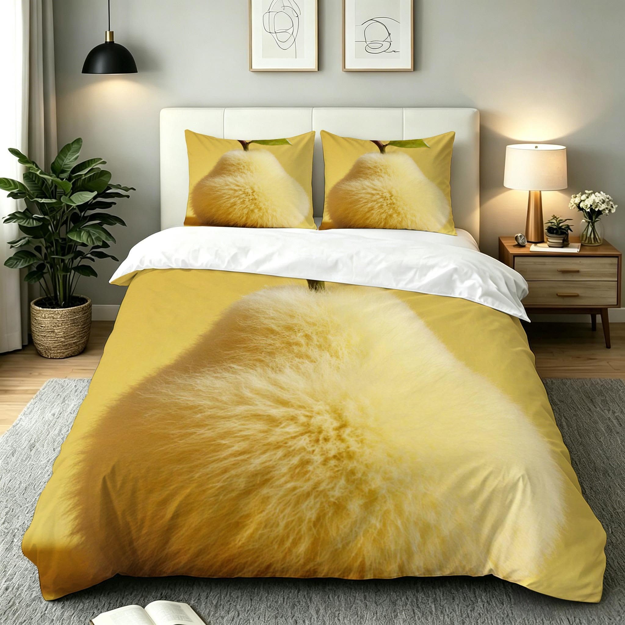 Housse de couette 160x200 poires jaunes en microfibre thermorégulatrice