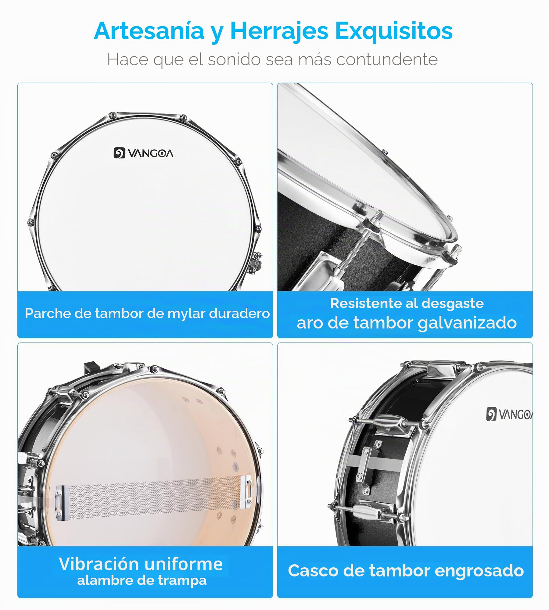 Vangoa Caja Tambor Kit Con Soporte,Snare Drum Para Adultos, Principiantes, Caja Bateria Percusion Instrumento,Marching Tambor De Marcha 14 X 5.5 Pulgadas, Negro