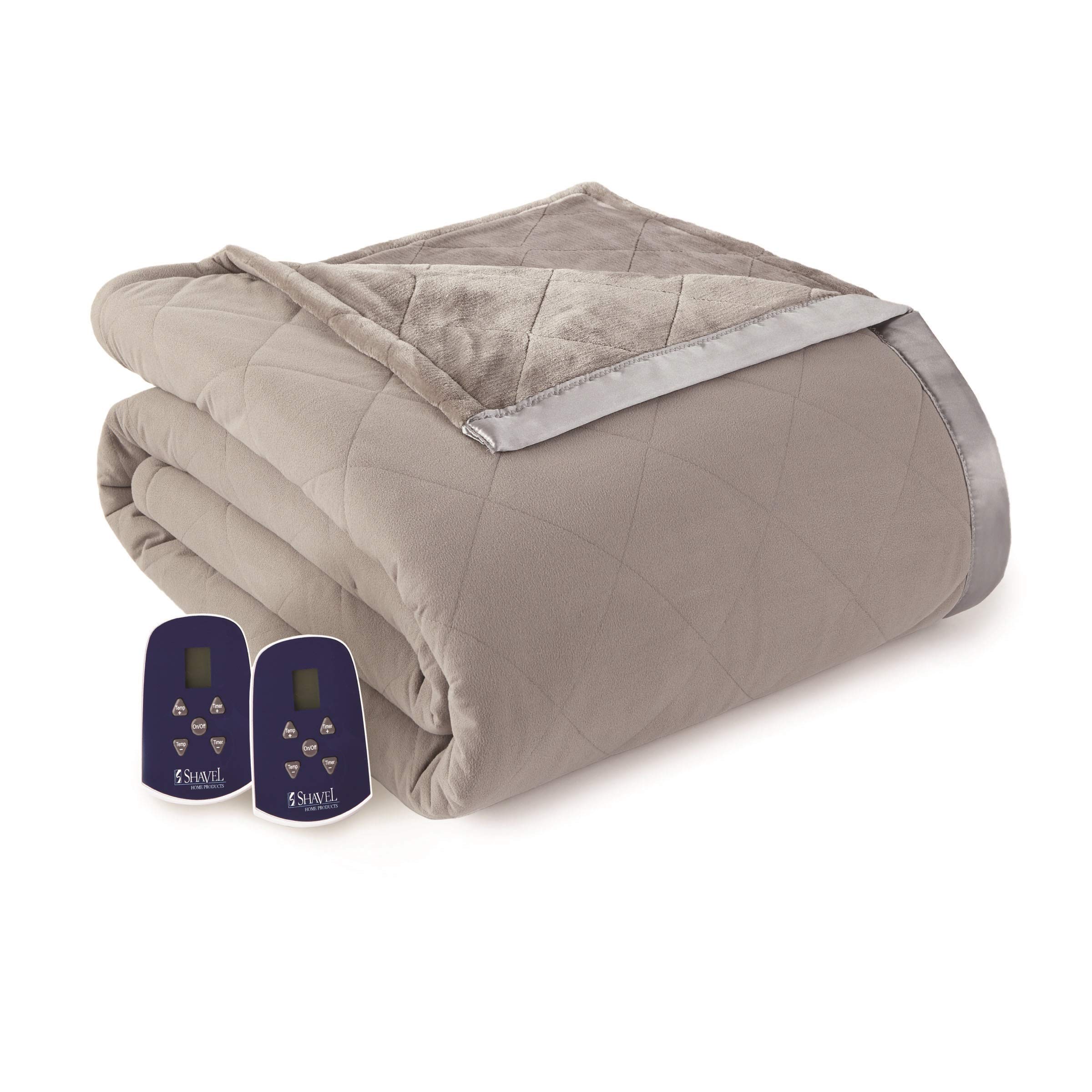 Thermee Micro Flannel Queen-Size Ultra Velvet Electric Heated Blanket, Machine Wash & Dry, Timer & Safety Shutoff, 90Lx90W, Pewter