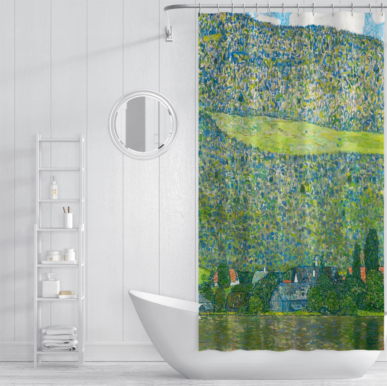 Impresión Cortinas de Ducha de Paisaje Verde Gustav Klimt Cortina de baño Cortina de baño separada húmeda y Seca Cortinas de baño de baño Easy Care W150xL200cm