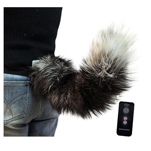 Remote Control Tail Furry Wagging Electric Tail Costume Accessory, Black Brown and White, Fox Wolf Style