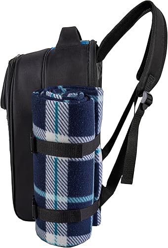 Miniatura 38 de apollo walker Mochila de picnic para 2 personas con compartimento refrigerador, soporte desmontable para botellas/vino, manta de vellón, platos