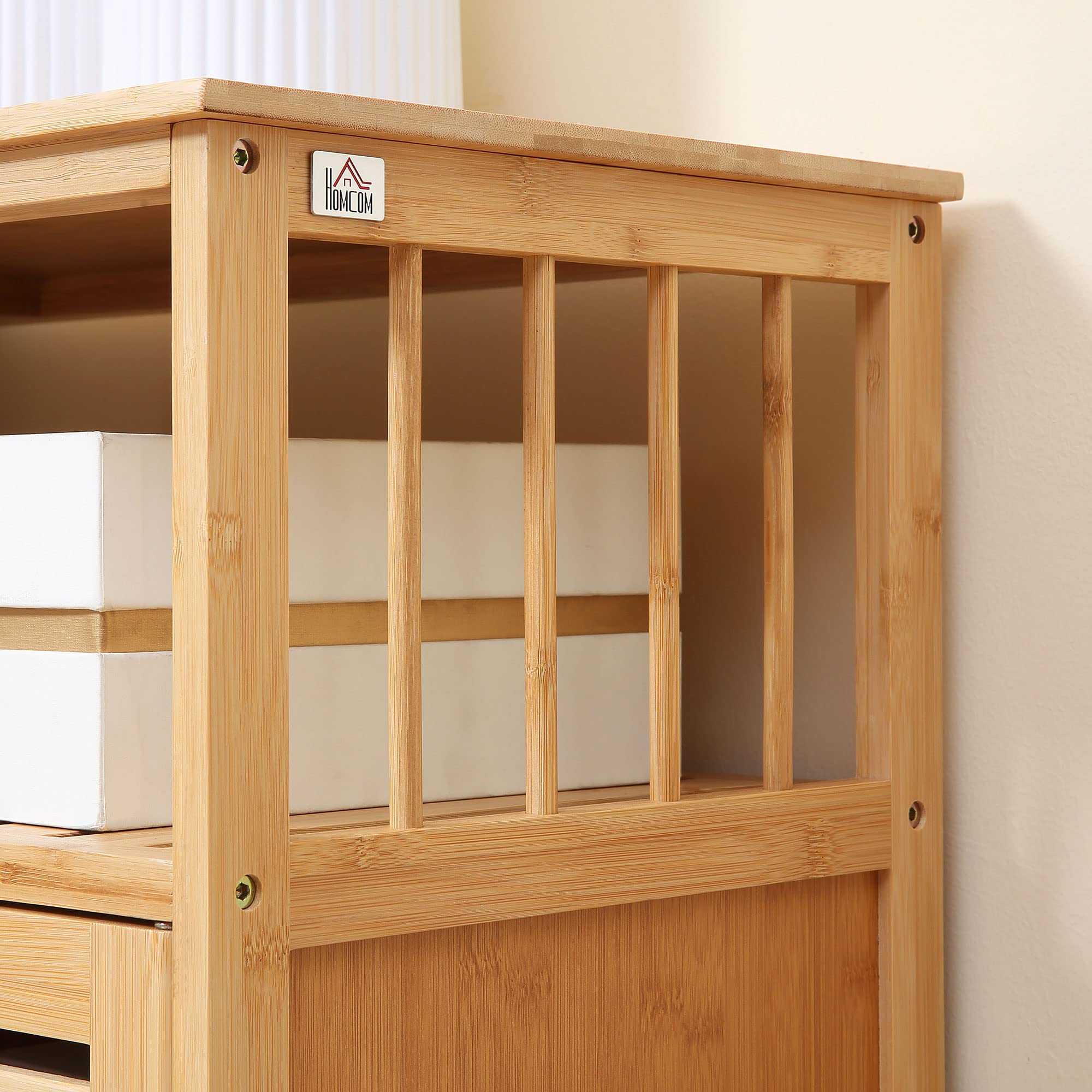 HOMCOM Buffet Meuble de Rangement Bois Bambou 3 Portes 100 x 35 x 82 cm | Étagères