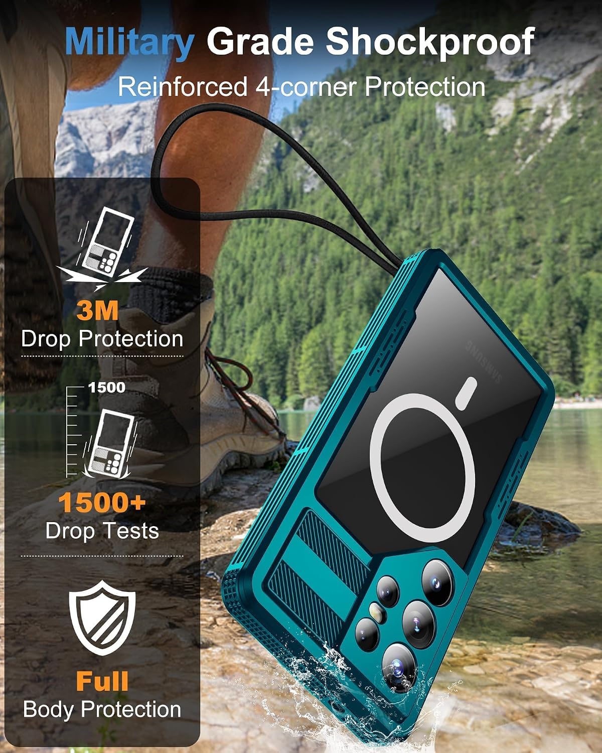 for Samsung Galaxy S24 Ultra Waterproof Case, [Fit for Magsafe] [IP68 Water Proof] [Built-in Screen Protector], Magnetic Heavy Duty Military Grade Rugged Phone Case for S 24 Ultra 6.8", Teal