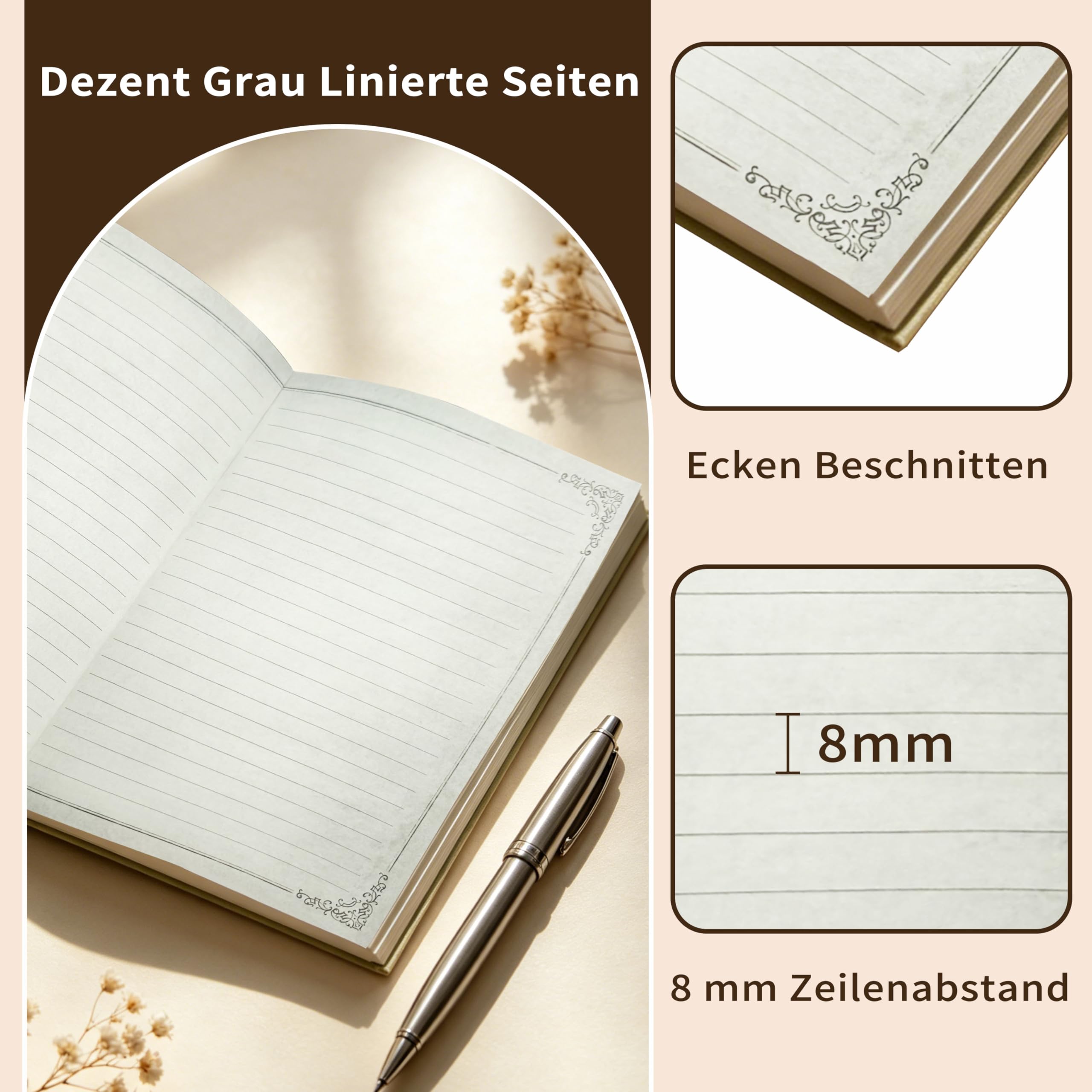 Notatnik A5 W Linie, 224 Strony, Papier 100 G/M², Twarda Oprawa, Zabytkowy Dziennik, Dziennik Dla Dorosłych, Dziennik Do Biura, Szkoły, Pracy, Podróży – Żółto-Zielony