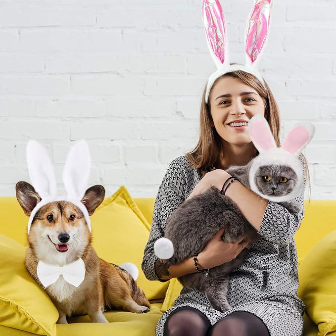 Weewooday 3 Set Disfraz de Conejo para Perro Gato Accesorios de Pascua miniatura 5