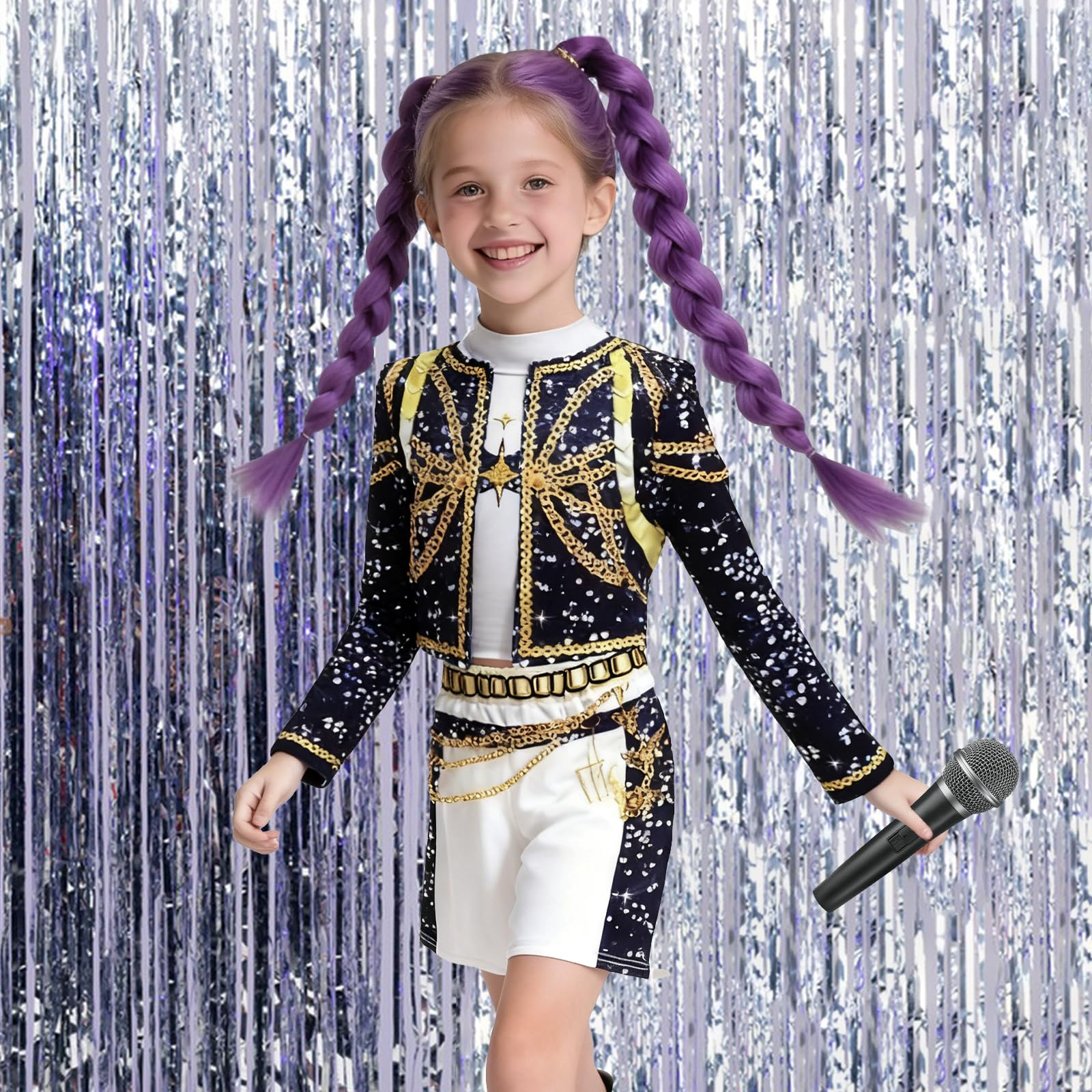 JIASHA K-P0p Dem0 Cosplay Enfants Deguisement, 3PCS Deguisement Dem0 Hun-te, Anime Cosplay Costume, P0p Singers Déguisement Complet pour Fête, Mädchen Costume für Karneval Cosplay - 5