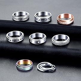 MUCAL Fidget Rings for Anxiety 8pcs Stainless Steel Spinner Ring Anti Anxiety Ring Spinning Moon Star Cool Stress Relieveing Rings for Women Men