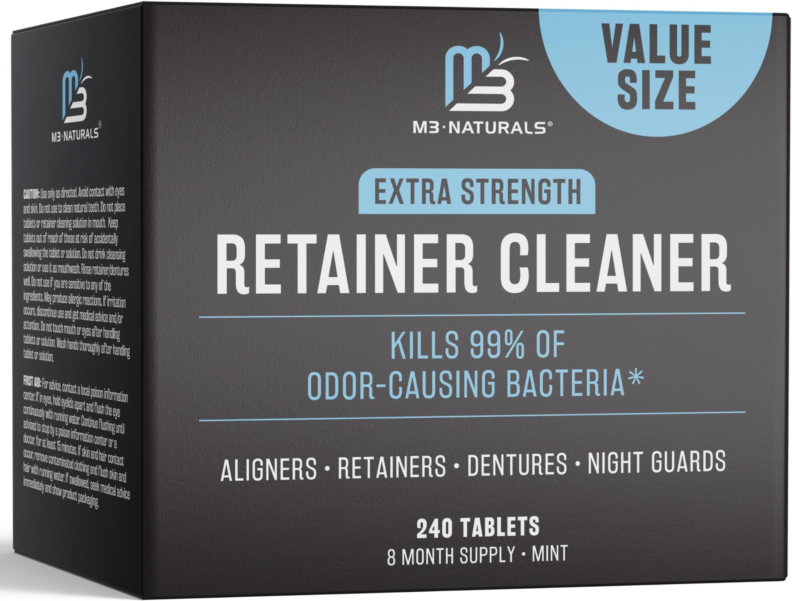Retainer and Denture Cleansers Tablets, 8 Month Supply, Removes Bad Odors Discoloration Stains Plaque for Cleaning Invisalign Mouth Guard Night Guard and Removable Dental Appliances by M3
