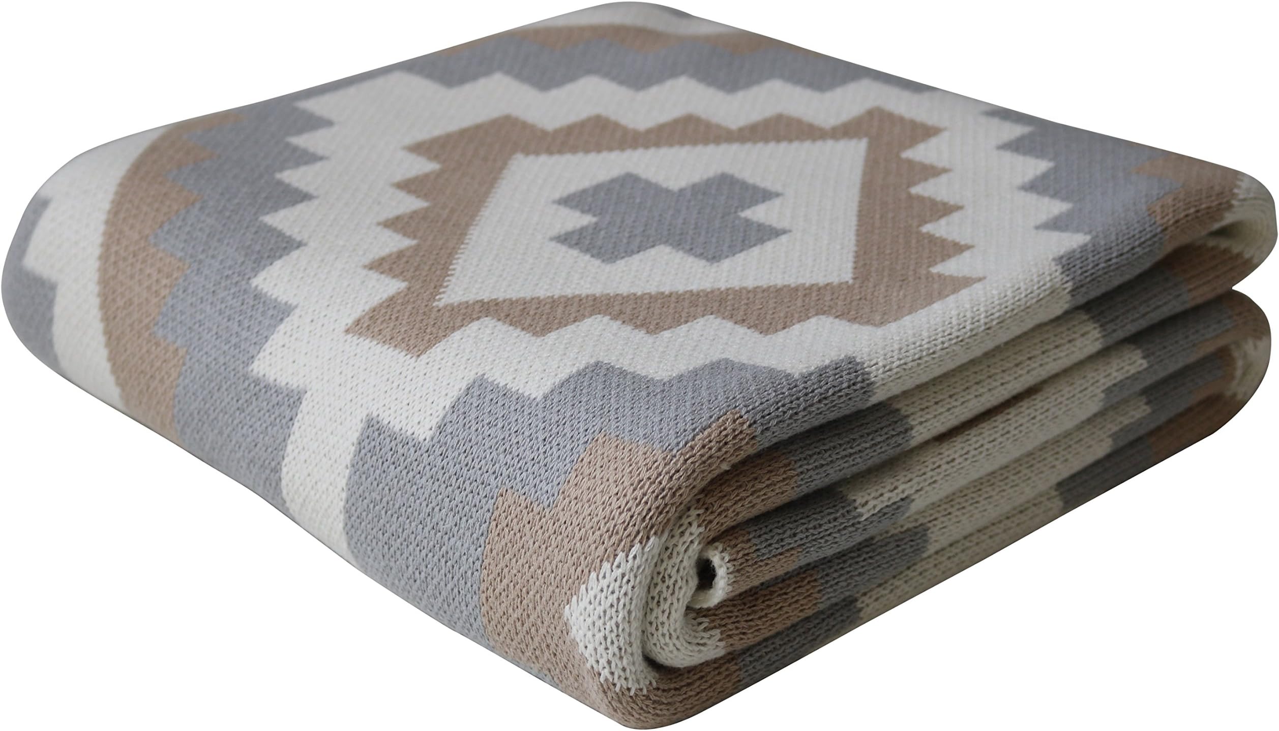 Humble Weave Soft Cotton Knit Throw Blanket - Heather Grey & Linen Beige | Turkish Delight 127x152cm