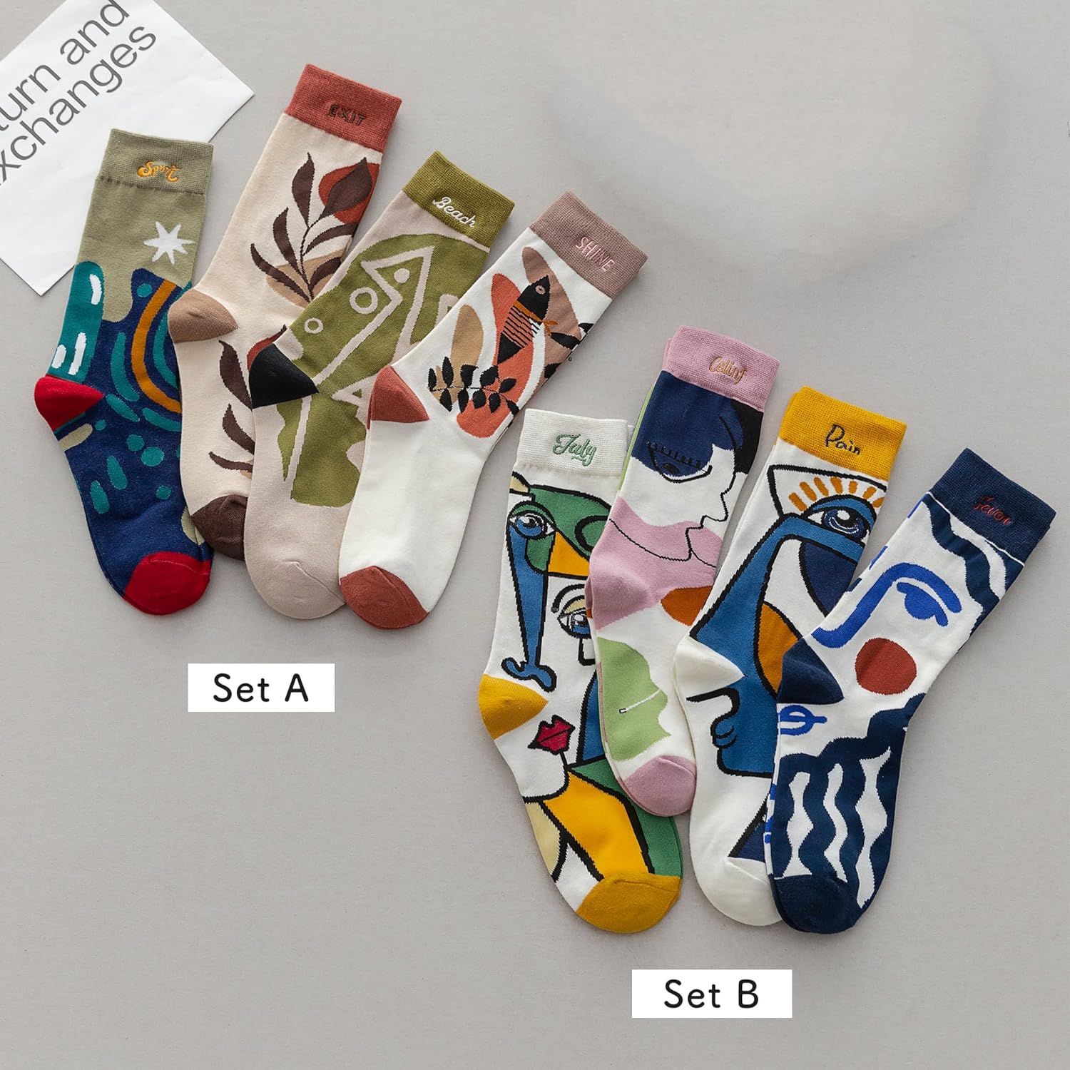 Women's Cotton Crew Socks, 4 Pairs Fashion Funny Abstract Art Nature Patterns Gifts Cotton Breathable Crew US 6–9 - Image 4