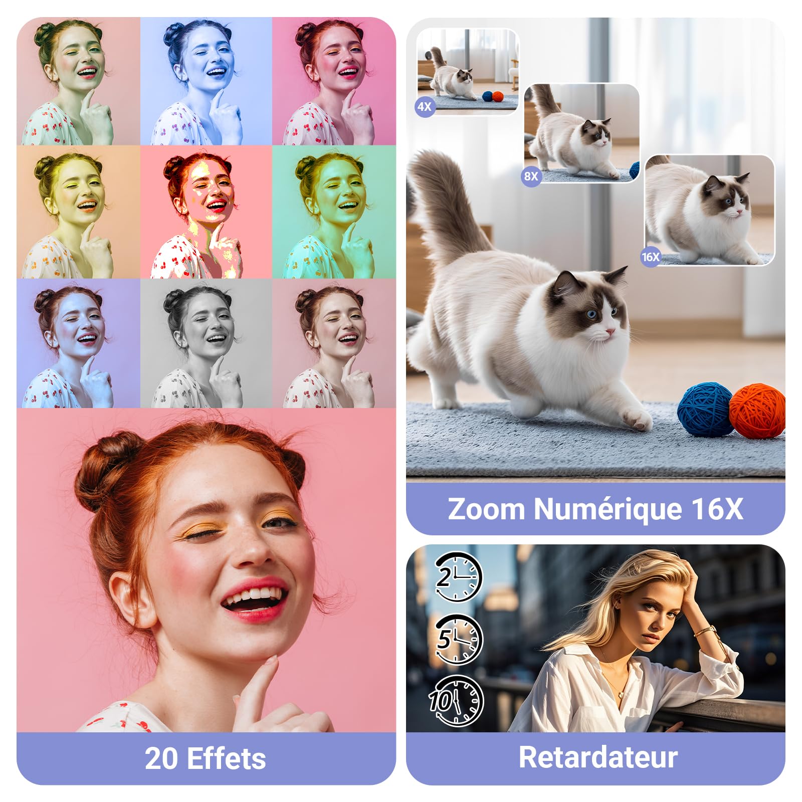 Appareil Photo Numérique avec WiFi 4K 64MP, WiFi Appareil Photo Compact avec Écran Rotatif 3” 180°, Zoom Numérique 16X, Autofocus, Flash, 2 Batteries & Carte 32GB, Idéal pour Adolescents, Débutants