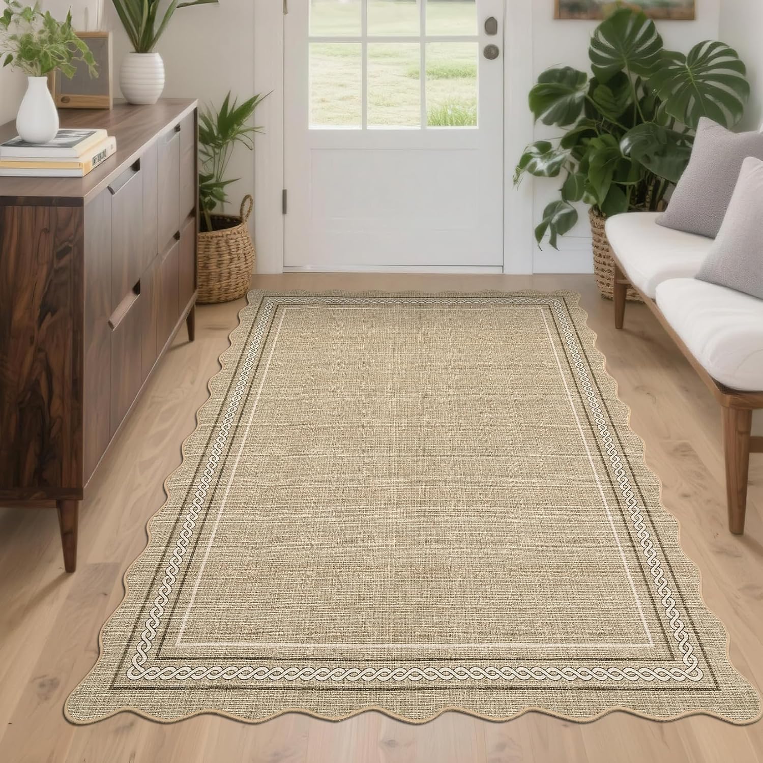 Garvee Washable Entryway Rug 4x6 Area Rugs Non Slip Living Room Area Rug Modern Neutral Nursery Rug Soft Non Shedding Low Pile Stain Resistant Carpet for Playroom Bedroom Front Door, Jute Color