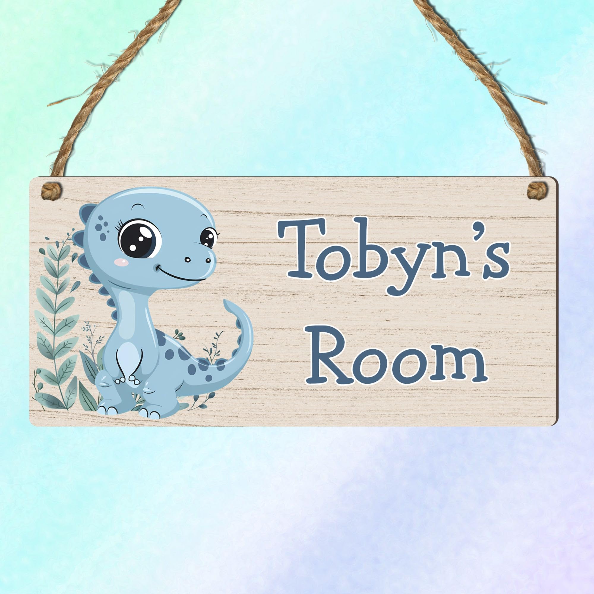 Personalised Cute Dinosaur Plaque Rectangle Sign for Kids Bedroom Decor MDF Wood Birthday Christmas Thoughtful Keepsake Present