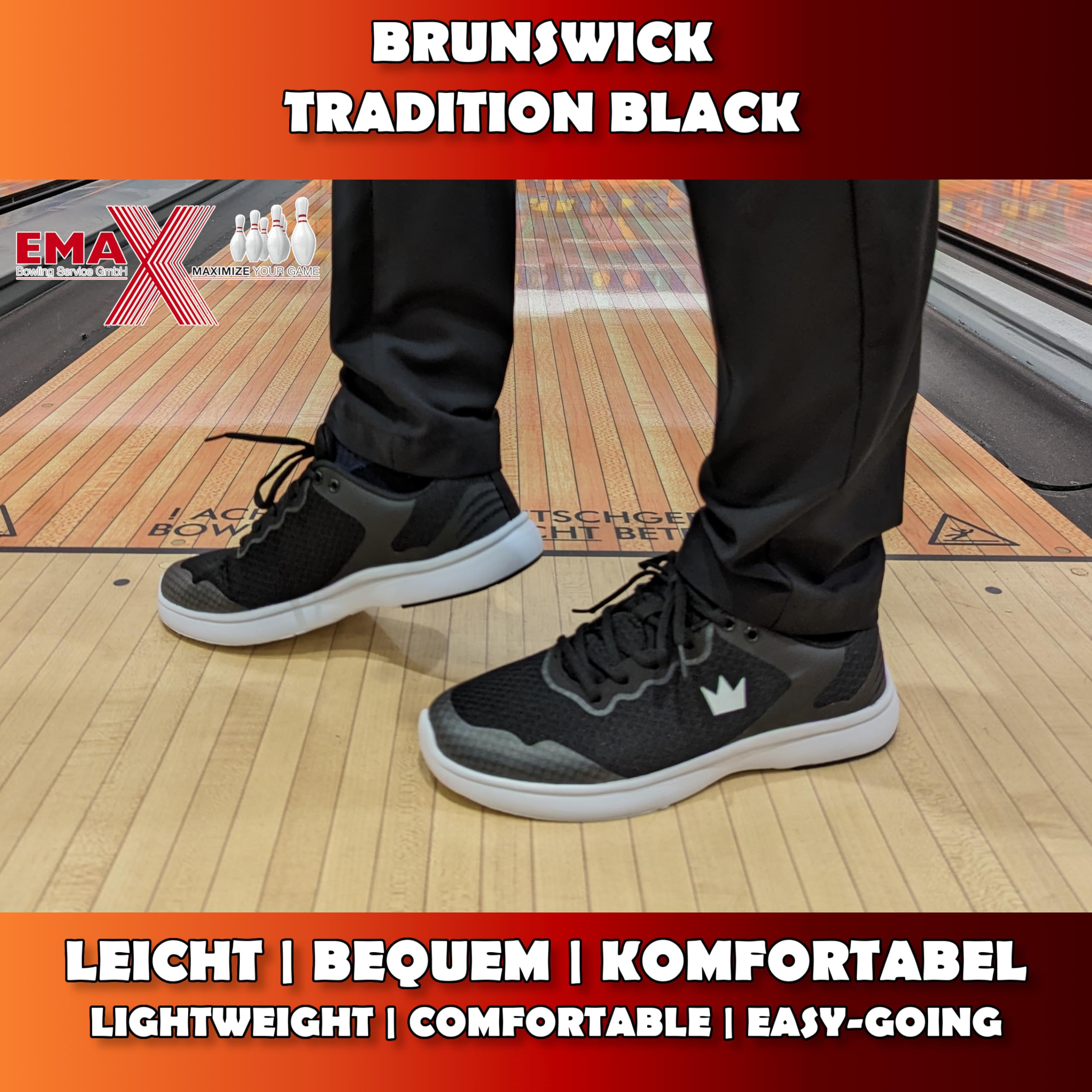 EMAX | Brunswick - Zapatos de bolos para hombre | Zapato de bolos para hombre | Tradition Black & Classic White