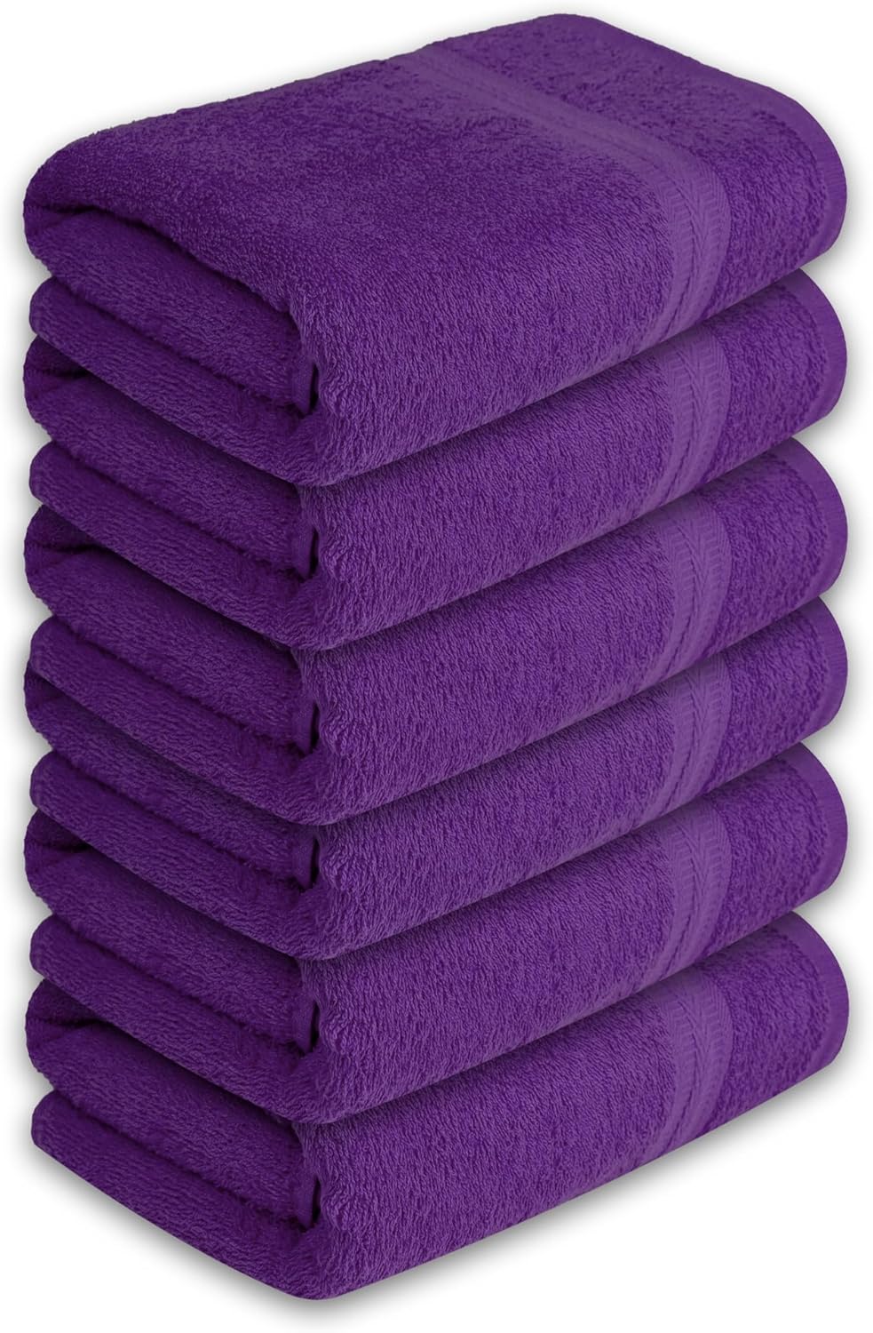 Large Bath Towels Pack of 6 – 24" x 50", 100% Cotton Terry – Soft, Quick-Dry & Highly Absorbent – Purple Towels for Bathroom, Spa, Shower, Pool & Daily Use