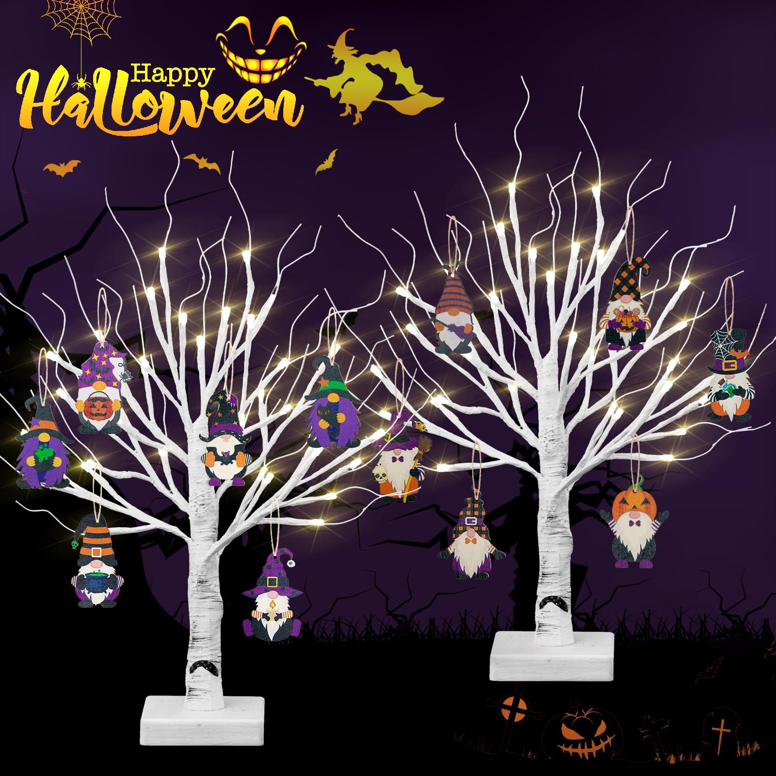 BDUSXYZ Lighted Birch Tree 36LT LED for Home Decor - Set of 2 Light up Tree Artificial Tree Decorations Tabletop Bonsai Tree for Home Party Decor Festival Outdoor Warm White 18"-Present H