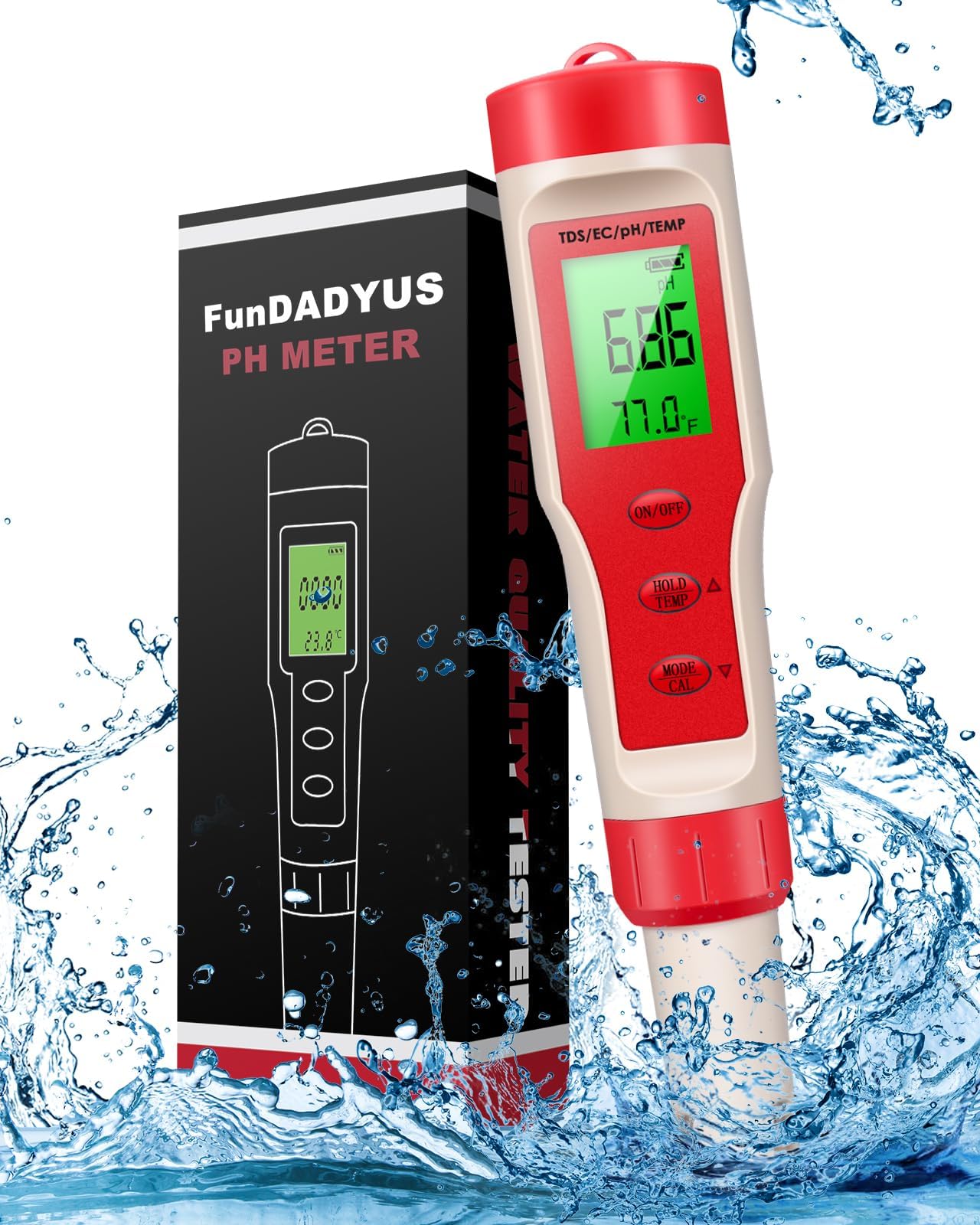 4-in-1 PH Meter, PH Meter for Water, Digital PH Tester 0.01 High Accuracy with 0-14 PH Measurement Range, PH TDS Temperature and EC Water PH Tester with ATC for Household Drinking, Pool and Aquarium