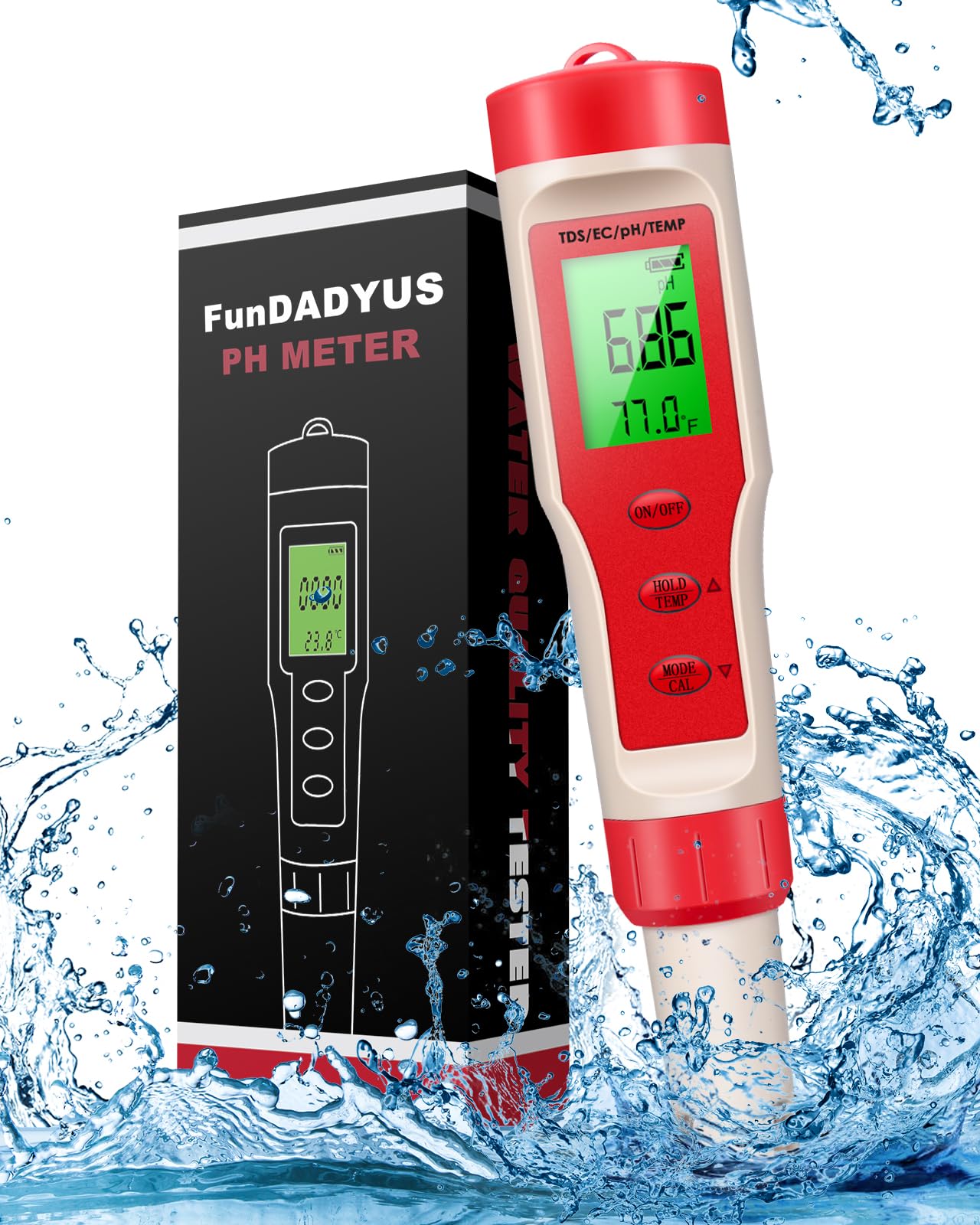 4-in-1 PH Meter, PH Meter for Water, Digital PH Tester 0.01 High Accuracy with 0-14 PH Measurement Range, PH TDS Temperature and EC Water PH Tester with ATC for Household Drinking, Pool and Aquarium