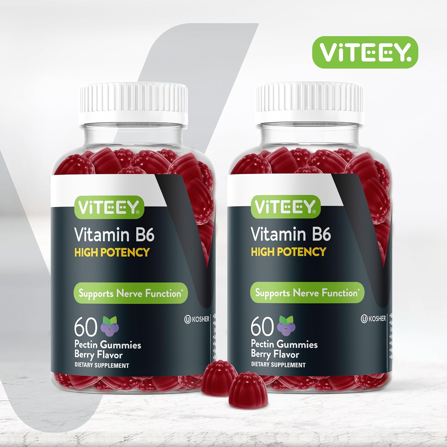 Viteey Vitamin B6 Gummies - Energy, Nerve & Mood Support - B6 Vitamins 100mg - Vegan, Gluten Free, GMO Free - 120 Count