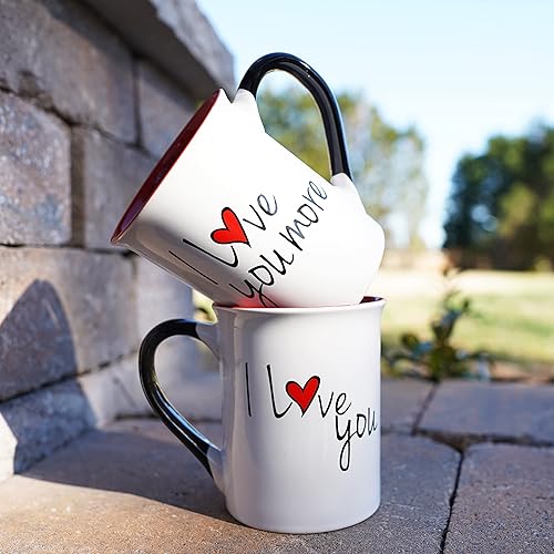 Miniatura 7 de Regalos de boda para parejas, tazas de café, juego de 2 tazas de café con texto en inglés "I Love You More" para hombres y mujeres, ideas de regalo